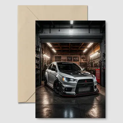 Mitsubishi Lancer Evolution Silver Garage Shot