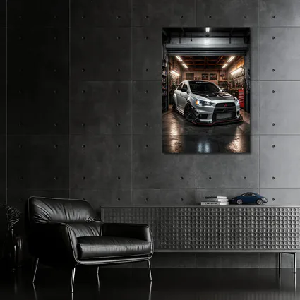 Mitsubishi Lancer Evolution Silver Garage Shot