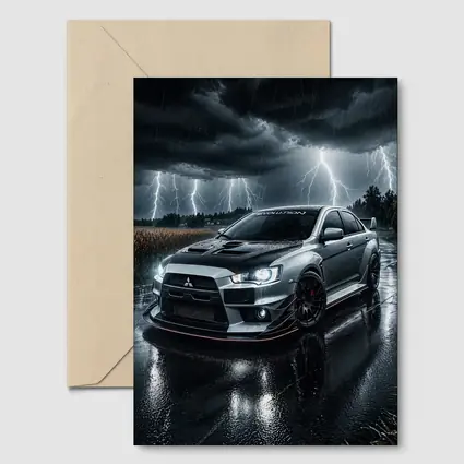 Mitsubishi Lancer Evolution Stormy Night Rain