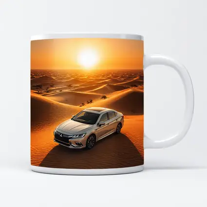 Mitsubishi Galant Silver Sedan Desert Sunset