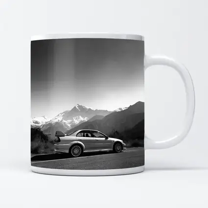 Mitsubishi Lancer Evolution Black White Mountains