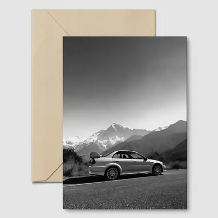 Mitsubishi Lancer Evolution Black White Mountains