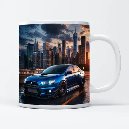 Mitsubishi Lancer Evolution Blue City Skyline