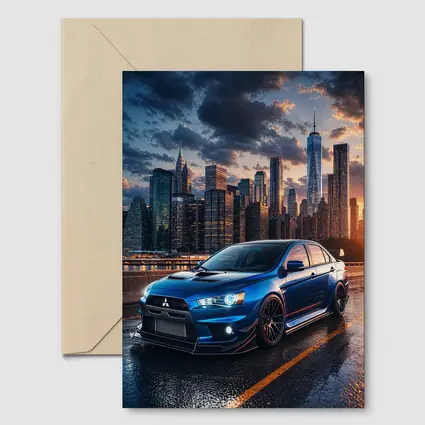 Mitsubishi Lancer Evolution Blue City Skyline