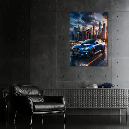 Mitsubishi Lancer Evolution Blue City Skyline