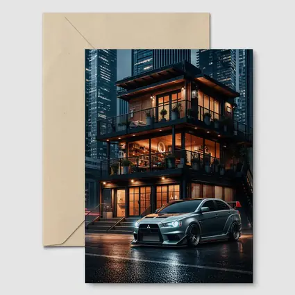 Mitsubishi Lancer Evolution Rainy City Night