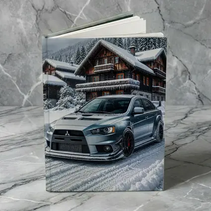 Mitsubishi Lancer Evolution Silver Winter Mountain Scene