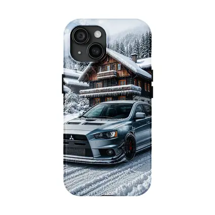 Mitsubishi Lancer Evolution Silver Winter Mountain Scene