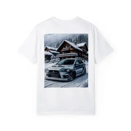 Mitsubishi Lancer Evolution Silver Winter Mountain Scene