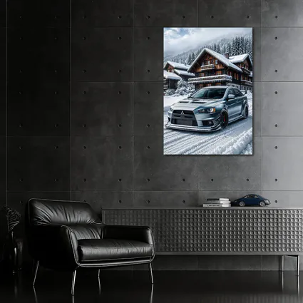 Mitsubishi Lancer Evolution Silver Winter Mountain Scene