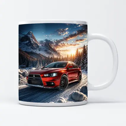 Mitsubishi Lancer Evolution Red Winter Mountain Drive