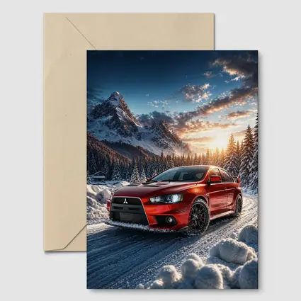 Mitsubishi Lancer Evolution Red Winter Mountain Drive