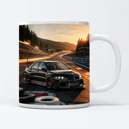 Mitsubishi Lancer Evolution Black on Race Track