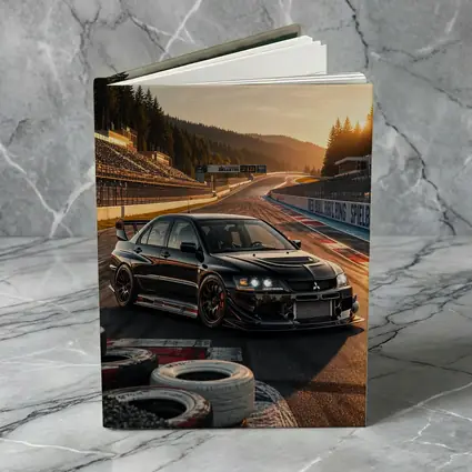 Mitsubishi Lancer Evolution Black on Race Track