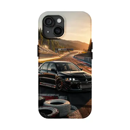 Mitsubishi Lancer Evolution Black on Race Track