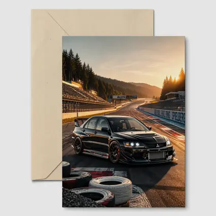 Mitsubishi Lancer Evolution Black on Race Track