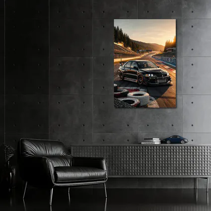 Mitsubishi Lancer Evolution Black on Race Track