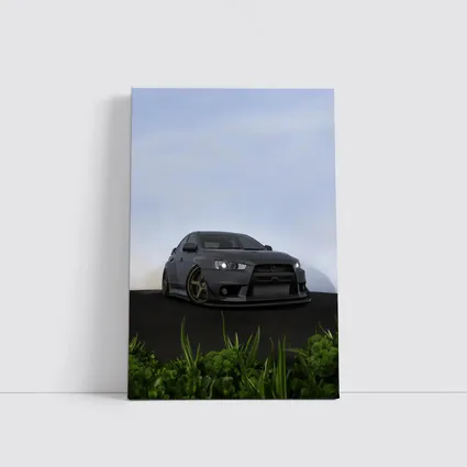 Mitsubishi Lancer Evo Matte Gray Street Scene