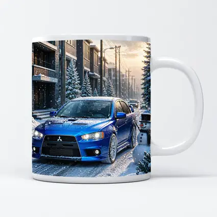 Mitsubishi Lancer Evo Blue Winter Snow Street