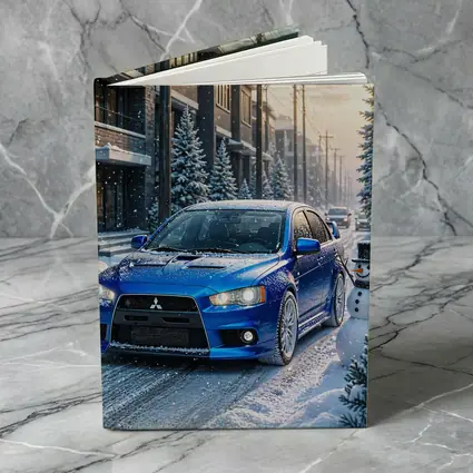 Mitsubishi Lancer Evo Blue Winter Snow Street
