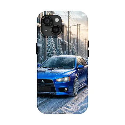 Mitsubishi Lancer Evo Blue Winter Snow Street