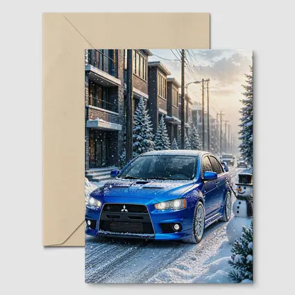 Mitsubishi Lancer Evo Blue Winter Snow Street