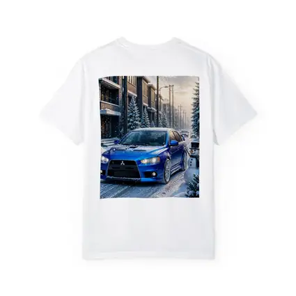 Mitsubishi Lancer Evo Blue Winter Snow Street
