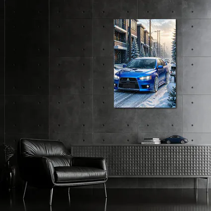 Mitsubishi Lancer Evo Blue Winter Snow Street