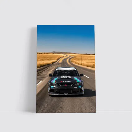 Mitsubishi Lancer Black Race Car Open Road