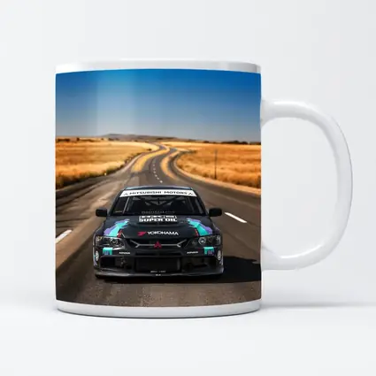 Mitsubishi Lancer Black Race Car Open Road
