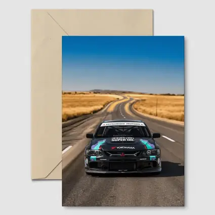 Mitsubishi Lancer Black Race Car Open Road