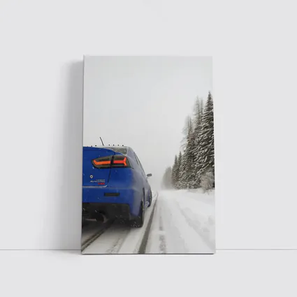 Mitsubishi Lancer Evolution Blue Winter Road