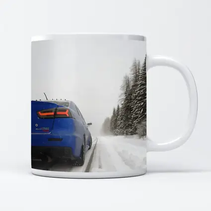 Mitsubishi Lancer Evolution Blue Winter Road