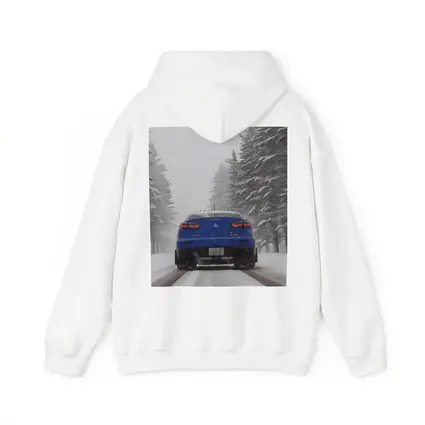 Mitsubishi Lancer Blue Driving Snowy Winter Road
