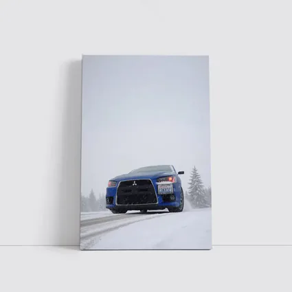 Mitsubishi Lancer Blue Car Snowy Road
