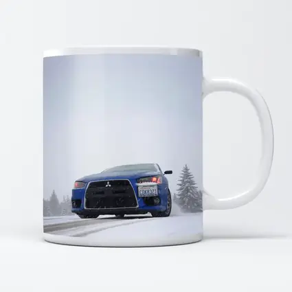 Mitsubishi Lancer Blue Car Snowy Road