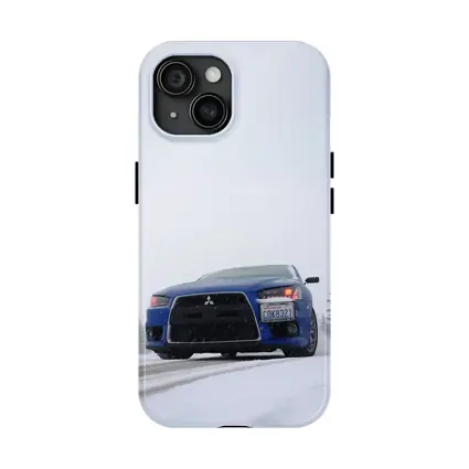 Mitsubishi Lancer Blue Car Snowy Road