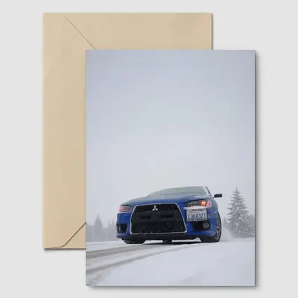 Mitsubishi Lancer Blue Car Snowy Road