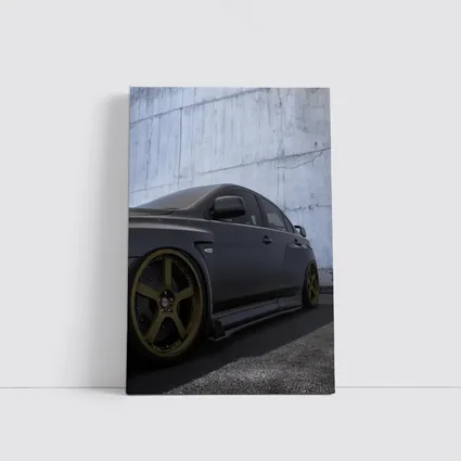 Mitsubishi Lancer Evolution Matte Black Concrete Wall