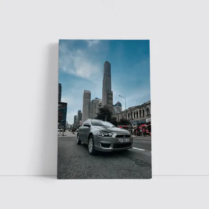 Mitsubishi Lancer Gray Car City Skyline