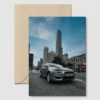 Mitsubishi Lancer Gray Car City Skyline