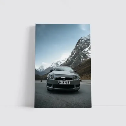 Mitsubishi Lancer Gray Car Mountain Road