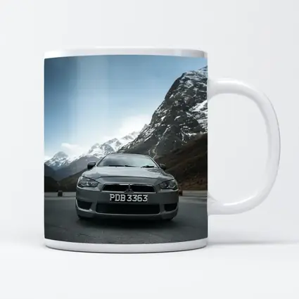 Mitsubishi Lancer Gray Car Mountain Road
