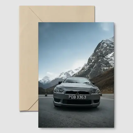 Mitsubishi Lancer Gray Car Mountain Road