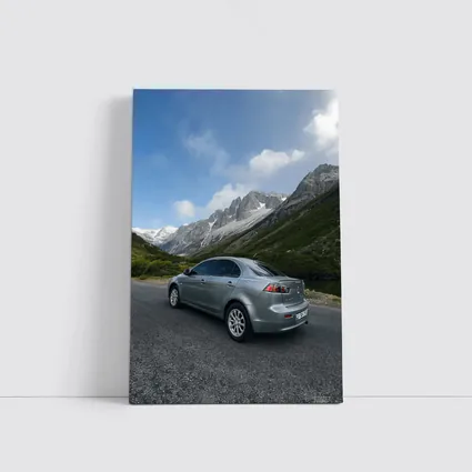 Mitsubishi Lancer Gray Mountain Road Scene