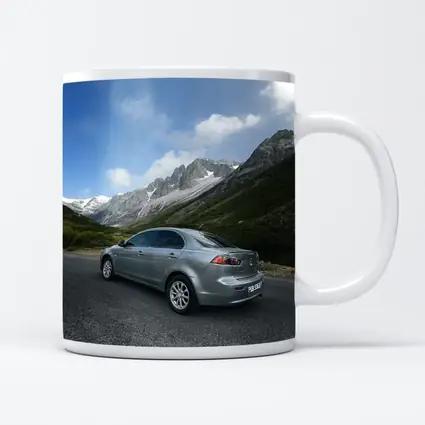 Mitsubishi Lancer Gray Mountain Road Scene