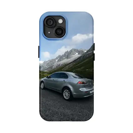 Mitsubishi Lancer Gray Mountain Road Scene