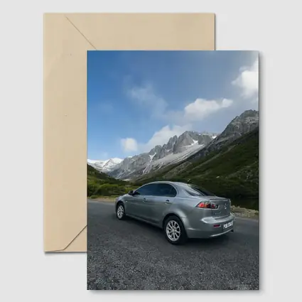 Mitsubishi Lancer Gray Mountain Road Scene