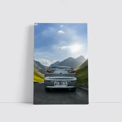 Mitsubishi Lancer Gray Car Mountain Road