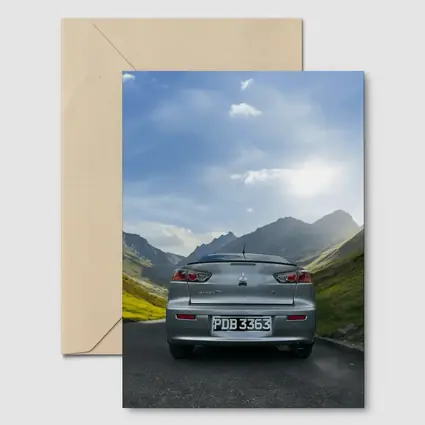 Mitsubishi Lancer Gray Car Mountain Road